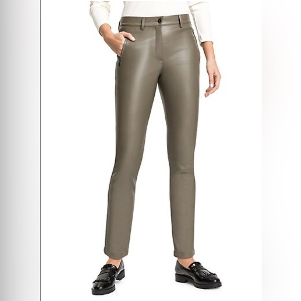 Olsen Mona Faux Leather Slim-Straight Trousers - Olive